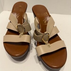 Italian Shoemakers Beige and Gold Wedge Style Sandals size 9